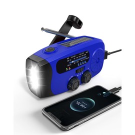 Emergency Hand Crank Radio Emgykit - 2000mAh/7400mWh AM/FM/NOAA Solar Hand Crank Emergency Radio with 3 LED Flashlights, SOS Function for Emergencies, Camping - Blue
