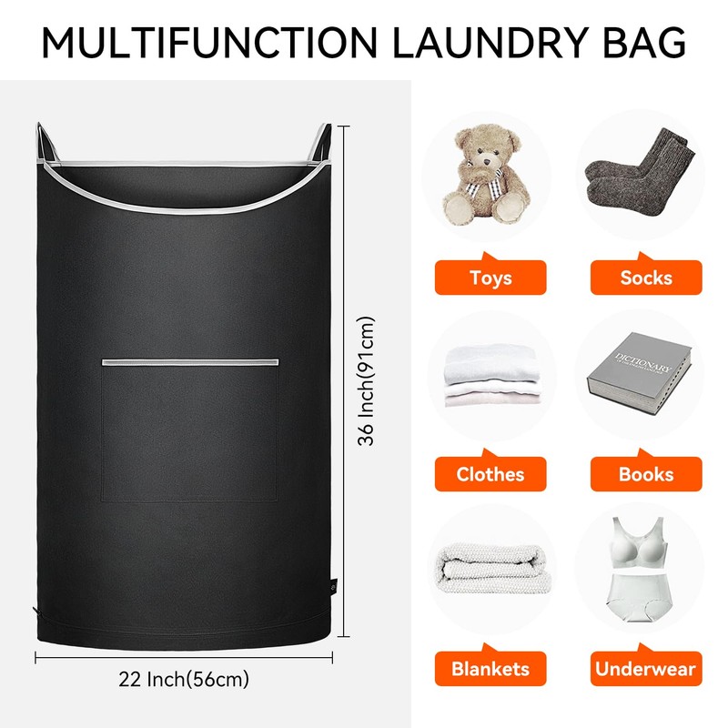 KINGSUSLAY XL Hanging Laundry Hamper, 2PC-Black, Over Door/Wall Mount, Large