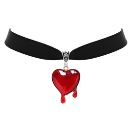 TKHLT Dropping Blood Heart Choker Necklace Y2k Black Velvet Red Heart Pendent Choker Vampire Jewelry Gift for Women