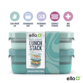 Ello - Paquete de 2 recipientes de plástico para almacenamiento de alimentos, con cierre a prueba de fugas, base de silicona, sin BPA, apto para congelador, microondas y lavaplatos, chip de menta