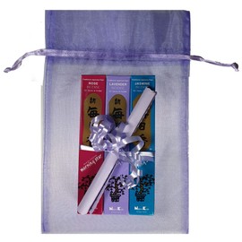 TRIMONTIUM Japanese Incense Gift Set "Flowers" (Lavender, Rose, Jasmine) in Organza Bag, Herbs/Resins/Roots/Essential Oils, Natural, 18 x 10 x 4 cm