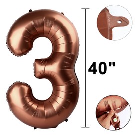 40 Inch Dark Brown Balloon Number 3 Balloon,Number Balloons Chocolate Big Giant Jumbo Number 3 Foil Mylar Balloons for 13th Birthday Party Anniversary Events,Wedding Anniversary Party Decorations