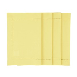 Solino Home Placemats 19" L x 14" W Inch - Cotton Linen Hemstitch Yellow Cloth Placemats Set of 4 - Washable Fabric Place Mats for Spring, Easter