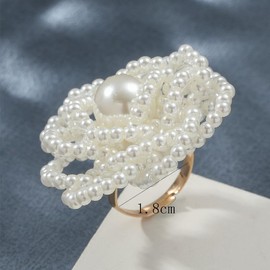 Resweky Vintage Faux Pearl Finger Ring Gold Ball Flower Adjustable Open Rings Beads Dainty Rings Jewellery for Women Girls