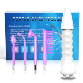 High F-requency Wand with 4 Violet Tubes, Portable High F-requency Face Wand for Hair Growth, Handheld Light Therapy Skin Tightening Wand Kit, Face Beauty Device for Skin Care Home Salon Use