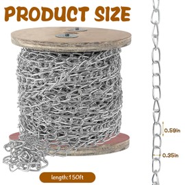 AIHSUMC 150ft Jack Chain, 2mm Galvanized Steel Link Chain with Spool Strong Heavy Coil Chain Hanging Metal Chain Light Fixture Chain for Feeders, Overhead Lights, Flowerpots, Pet Towing