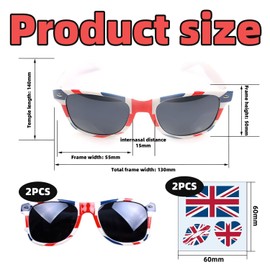 YSJCHEBS Pack of 2 Flag Glasses, 2 British Tattoo Stickers, Retro Sunglasses, Unisex Sunglasses, British Party Decoration, Suitable for Outdoor Use, multicoloured