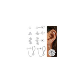 JeweBella 4 Pairs of Earrings Silver 925 Women's Stud Earrings Hoop Earrings Gold Set 18K Gold-Plated Earrings Stackable Helix Piercings Earrings Hanging Hypoallergenic Cartilage Earrings Set