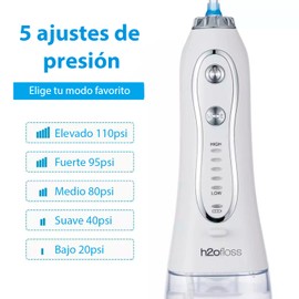 Irrigador Bucal Limpieza Dental Profunda, Higiene Bucal, H2Ofloss HF-6, Portátil y Recargable con Protección al Agua IPX7 Pro, 6 Puntillas Intercambiables con deposito de agua 300mL *DESMONTABLE* + Estuche de Viaje.