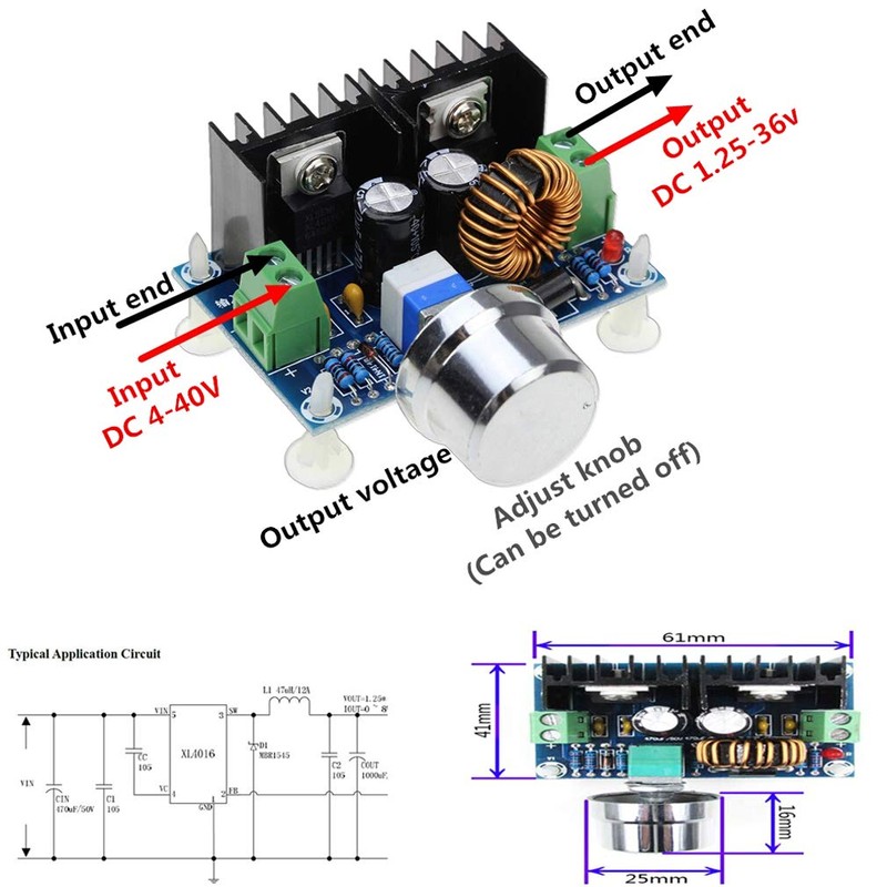 Hailege XL4016 DC-DC 4-40V to 1.25-36V Back Converter Power Supply