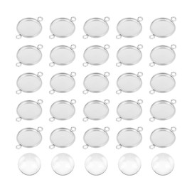 UNICRAFTALE 50 Sets 12 mm Flat Round Cabochon Blanks Connection Pendant Stainless Steel Cabochon Bracelets Pendant Metal Bezel Pendant with Transparent Glass Cabochons for Jewellery Making