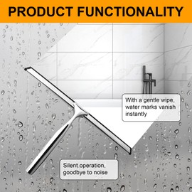 Silver Stainless Steel Shower Squeegee, Squeegee Shower with 1 Metal Hook and 2 Rubber Blades for Shower Doors, Bathroom Surfaces, Windows & Car Windscreen Cleaning