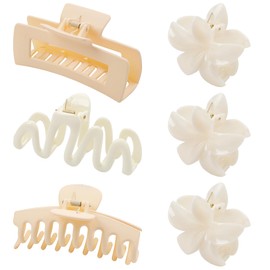 5 Styles Hair Clips for Women, 6Pcs Medium Hair Claw Clips Set with Hawaiian Plumeria Design, Small Claw Clips for Thin Hair & Strong Hold for Thick Hair, Hair Accessories for Women and Girls