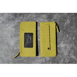 Leatherboss Genuine Leather Women's All in One Credit Business Card Case Holder Slim Zipper Wallet With a Card Protection Strap, Lemon