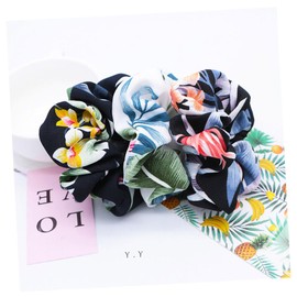 BIUDECO Elastic Hair Ties for Thick Hair 3 Pack Flower Printing Ponytail Holders Women Girls