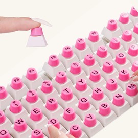 Majeree 128 Pcs Keyboard Stickers for Long Nails with Full Key: Upgraded Adhesive Keyboard Bubbles for Typing Long Nail, Accessories and Gifts for Office Girls, Gaming Girls(Pink)