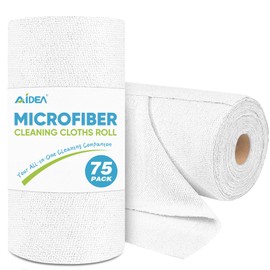 AIDEA Microfiber Cleaning Cloth Roll White-75PK, Microfiber Towels for Cars, Commercial Shop Rags, Tear Away Reusable Paper Towels, Lint-Free Cleaning Rags for House, Kitchen, Automotive-11.5"×11.5"