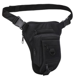 Motorcycle Leg Bag for Men Women - Waterproof Thigh Bag, Motorcycle Bag, Motorcycle Accessories, Bum Bag, Expandable Storage Space, Adjustable Leg Straps for Hiking, Cycling, Black