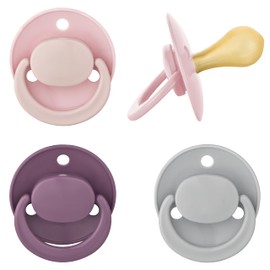 Baby-Nova Latex Baby Dummies Set of 4 with Cherry Shape - For Babies from 0-24 Months - Natural Rubber Dummy - BPA-Free - Made in Germany - Pink & Grey