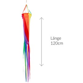 Wolkenstürmer® Windsock Size: 120 cm - Rainbow Wind Turbine - UV Resistant, Robust and Weatherproof - Wind Chime with Aluminium Swivel for Garden, Patio