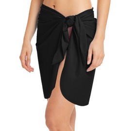 ChinFun Women's Beach Cover Up Luxury Nylon Spandex Sarong Dress Pareo Above Knee Length Bathing Suit Swimming Waist Wrap Non-See Through Black