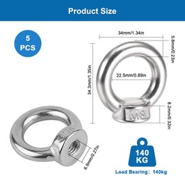 5 Stück 304 Augenmutter M8,Augenmutter 304 Edelstahl,Ösenmutter Ringmuttern,Hardware Ringösen,Ringmutter Zubehör,Ringschrauben Innengewinde,für Befestigen Sie hängende Blumentöpfe,Schaukelständer
