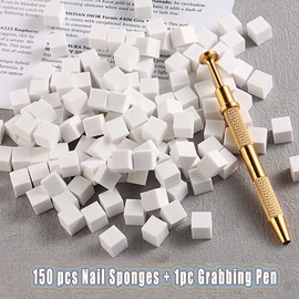 FSpronail 150pcs Ombre Sponge for Nails, Mini Sponges Gripper Pen Foam Sponge Aura Nail Sponge White Nail Polish Sponges Nail Art Manicure Tools Supplies-Gold