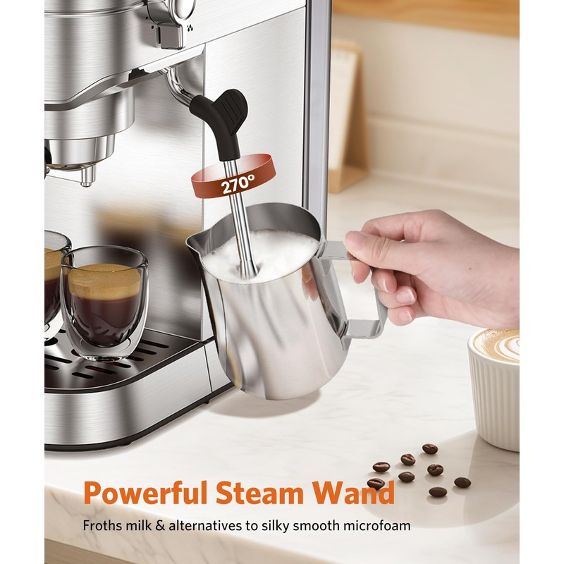 Espresso Machine 20 Bar,Compact Espresso Machine with Milk Frother,Stainless Steel