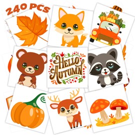 winthrop 240 Pcs Autumn Temporary Tattoos for Kids, Individually Wrapped Waterproof Safety Thanksgiving Tattoos, Happy Fall, Best Choice for Autumn Goody Bag Stuffers, 60 Different Designs