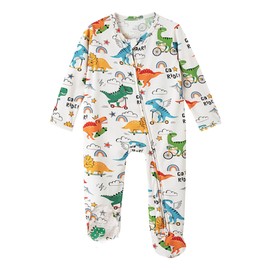 BambooBud Baby Footie Romper Pajamas Unisex Newborn Infant Footed Pjs Zipper Viscose from Bamboo Rompers, Cycling Dinosaur, 18-24 Months