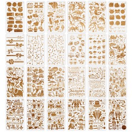 MWOOT Pack of 24 Mixed Stencils Journal Stencils Kit, Reusable Planner, Diary, Painting Template Accessories, DIY Stencil for Painting on Notebook, Calendar, Wall Decoration (10.4 x 17.8 cm)