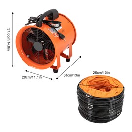 RibasuBB Portable Utility Blower Fan, 10 Inch 320W 1518 CFM High Velocity Ventilator w/ 32.8 ft/10 m Duct Hose, Industrial Ventilation Fan for Ventilating Workshops Exhausting at Home and Job Site