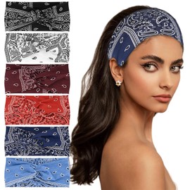 ELNX 6 Pcs Hair Bands for Women, Wide Headbands for Women Bandana Headband Boho Knotted Head Bands for Adult Wide Hair Band Scarfs Hair Bandanas for Women Yoga Sport (Set A)