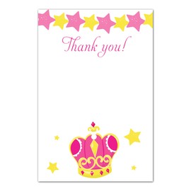 30 Blank Thank You Cards Princess Pink Yellow Crown Baby Shower Sprinkle Girl Birthday Party + 30 White Envelopes