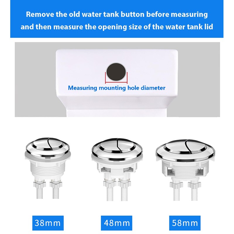 38mm Dual Flush Push Button, Replaceable Toilet Flush Button, Chrome