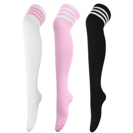 DRESHOW 3 Pairs Thigh High Socks Striped Over Knee Thin Tights Long Stocking Knee High Leg Warmer