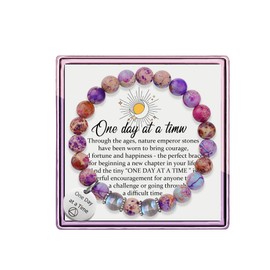 One Day at A Time Healing Bracelets for Women Sobriety Gifts 1 Year 2 Years 3 Years Purple Natural Emperor Moonstone Spiritual Bracelets for Women (purple one day 1year)