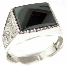 Gents Solid Sterling Silver Natural Hematite Mens Mans Signet Ring - Size 7.25 - Sizes 6 to 13 Available