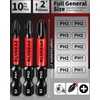 10-Pack Phillips Bits #1#2#3 Impact Magnetic, 2 Inch Phillips Head