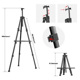Easels for Painting Canvas, Aredy 66" Art Easel for Drawing, Portable Painting Easel Stand, Metal Table Top Easel