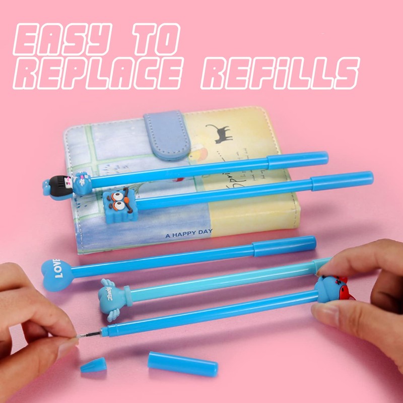 Muiyaneq 30Pcs Cute Cartoon Gel Black Ink Pens,Random Kawaii Writing