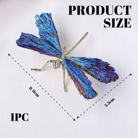Muorruo Dragonfly Statue, natural galvanised blue tourmaline, dragonfly decor collection, natural home decoration, healing crystals, dragonfly gift for women (Silver, small size)