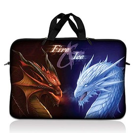 LSS 17-17.3" Laptop Sleeve Bag Compatible with Acer, Asus, Dell, HP, Sony, MacBook and more | Carrying Case Pouch w/Handle, Fire & Ice Dragons