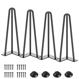 SMARTSTANDARD 14 Inch Hairpin Table Legs, 3 Steel Rods 1/2 Inch Pipe Diameter, 800lbs Load Capacity, Mid-Century Style for Coffee Table, Side Table, Night Stand (Black, 4PCS)