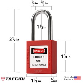 TAEGIQI Lockout Tagout Locks Set with Brass Core,10 Red Loto Locks Keyed Different,OSHA Compliant Safety Padlocks for Electrical Lock Out Tag Out Kits,G01