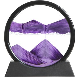 KPNUWN Moving Sand Art Liquid Motion, 3D Deep Sea Sandscape Color Quicksand Decor, Round Glass Moving Sand Art Picture Relaxing Desktop Home Office Work Decor (Purple, 7 inch)