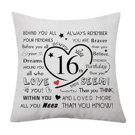 16th Birthday Gift for Girls Boys 16th Birthday Cushion Cover Gift Inspirational Cushion Cover for Daughter Son Granddaughter Sister Niece Cousin Bestie Friends Birthday Keepsake Pillow Cover (16)