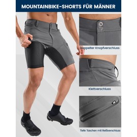 Nepest Mountain Bike Shorts Men's Short MTB Shorts Padded 3D Cycling Shorts Loose with Zip Pocket Bike Shorts Breathable, darkgray, M