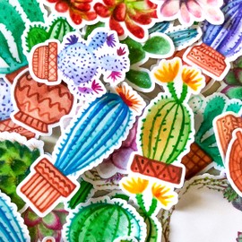 Navy Peony Colorful Cactus Stickers (Pack of 31 - Cute, Water Resistant, Long Lasting) | Stickers for Water Bottles, Laptops, Scrapbooking, Journals