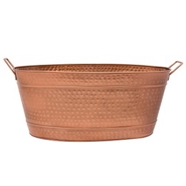 Oakestry C-55C Large Oval Copper Plated Metal Tub Farmhouse Decor Beverage Cooler for Drinks Multipurpose Planter Bucket With Sturdy Handles Durable Design for Indoor Outdoor Patio and Events